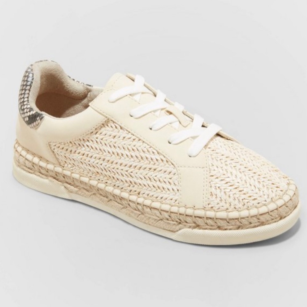 SNEAKERS Sz 8.5 Espadrille Boho Wicker Look Cream - Picture 2 of 15